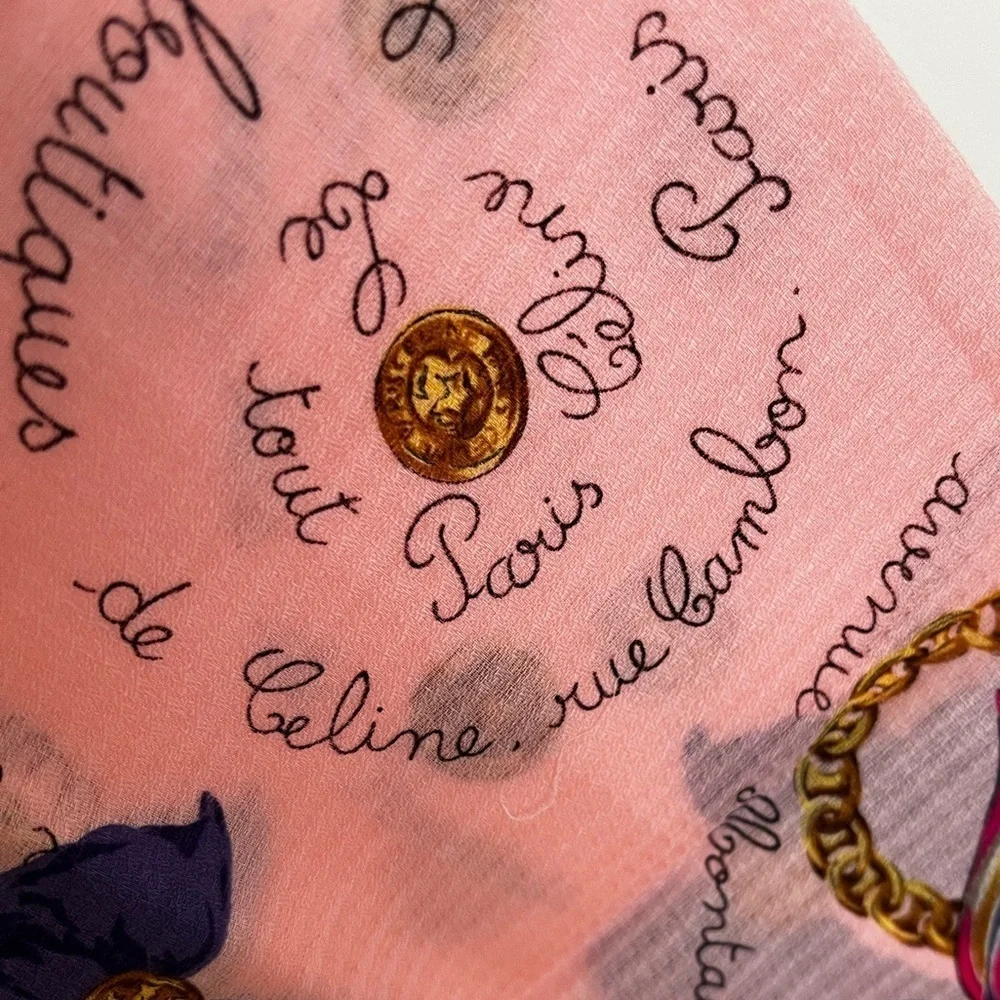 Vintage Celine Paris Arc-de-Triomphe Medallion Era Cotton Voile Scarf BNWT 1970s - Picture 11 of 13